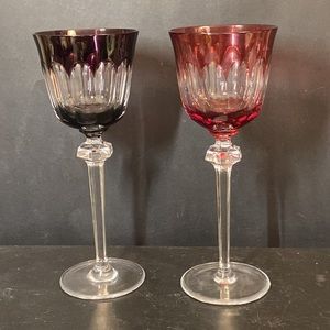 Barthmann Cranberry Red /Purple Cameo Wine Stemware Glasses Crystal Cut to Clear